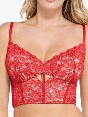 Lace Longline Bralette in Red with Keyhole Detail